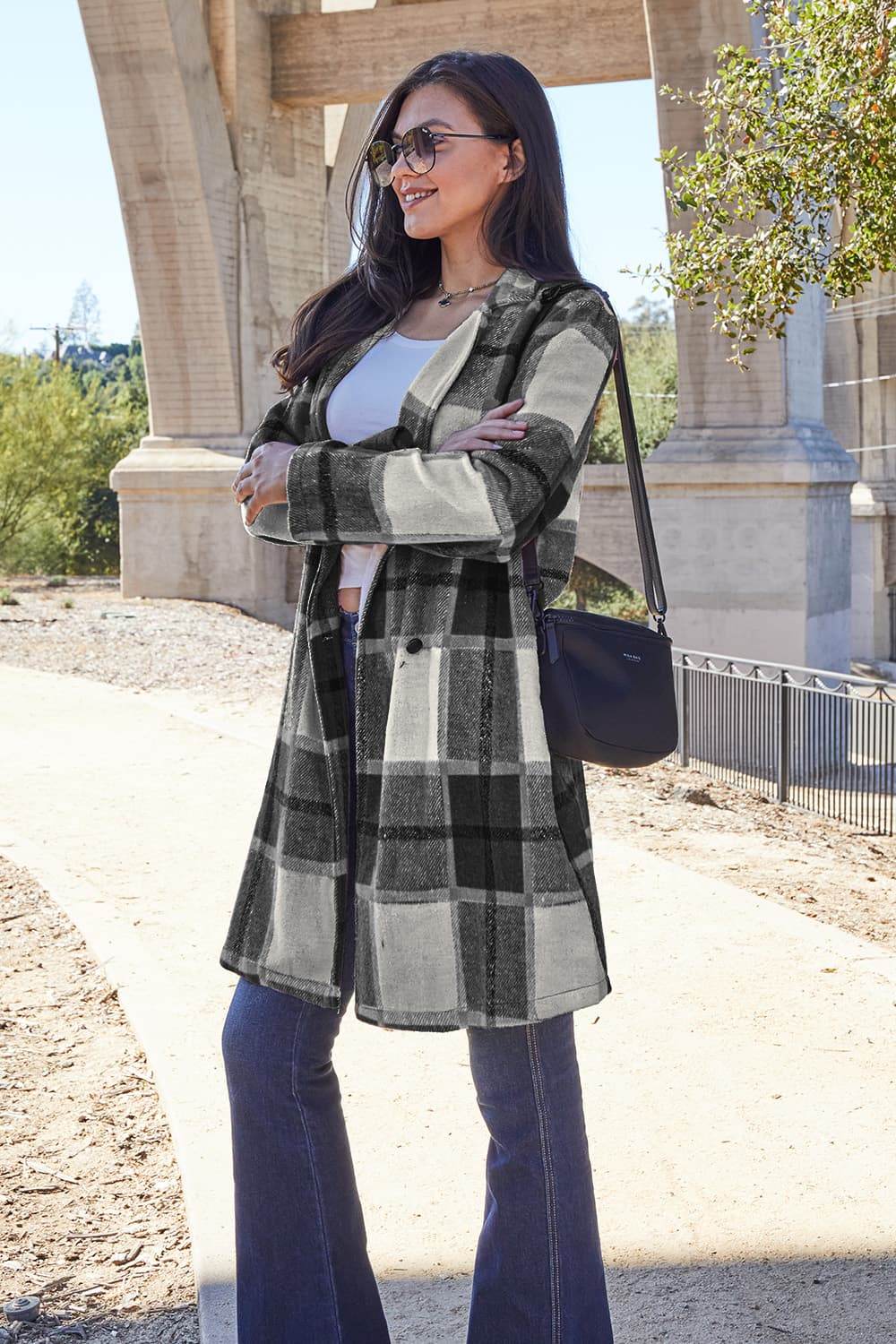 Double Take Full Size Plaid Button Up Lapel Collar Coat for a perfect OOTD – dress to impress outfits from Amexza