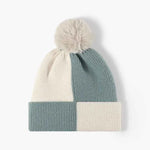 Color Block Knit Hat with Pom-pom Teal One Size for a perfect OOTD – dress to impress outfits from Amexza