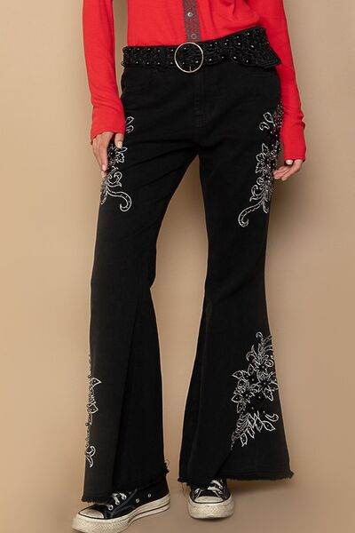 POL Raw Hem Embroidered Flare Pants for a perfect OOTD – dress to impress outfits from Amexza