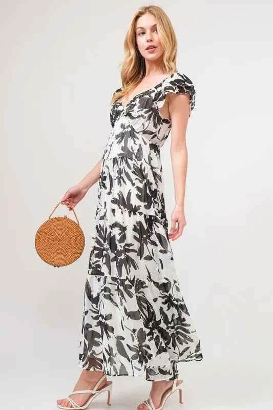 And The Why Ruffled Sleeve Tiered Floral Print Maxi Dress for a perfect OOTD – dress to impress outfits from Amexza