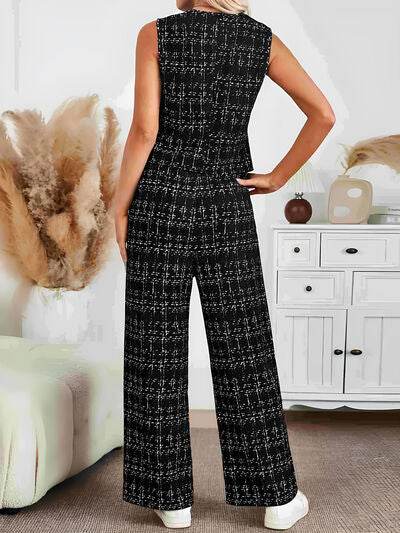 Plaid V-Neck Button Up Vest and Pants Set for a perfect OOTD – dress to impress outfits from Amexza