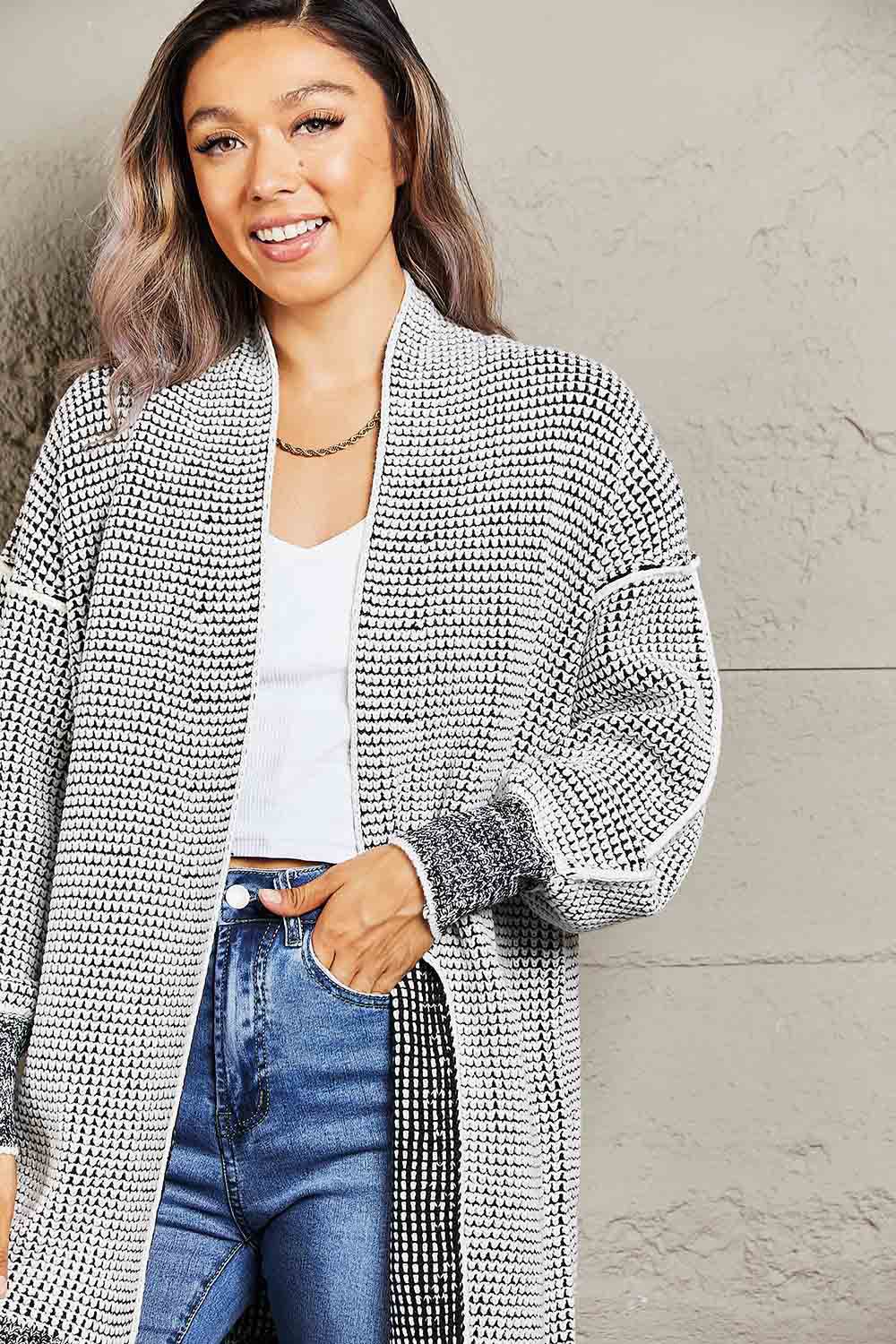 Woven Right Heathered Open Front Longline Cardigan for a perfect OOTD – dress to impress outfits from Amexza