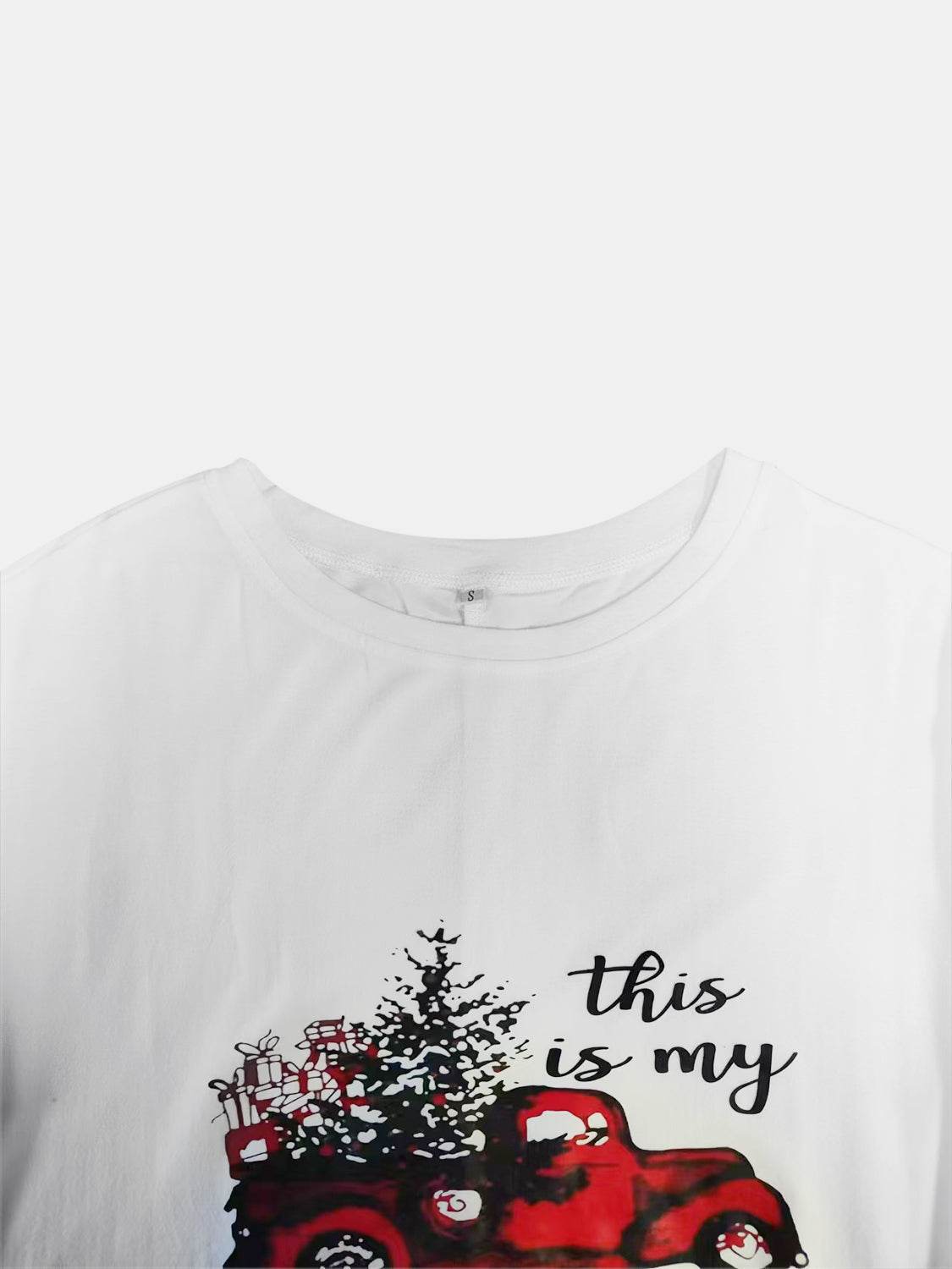 Full Size Graphic Two-Tone Round Neck Long Sleeve T-Shirt - Amexza