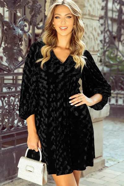 V-Neck Three-Quarter Sleeve Velvet Mini Dress for a perfect OOTD – dress to impress outfits from Amexza