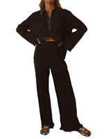 Collared Neck Long Sleeve Top and Pants Lounge Set for a perfect OOTD – dress to impress outfits from Amexza