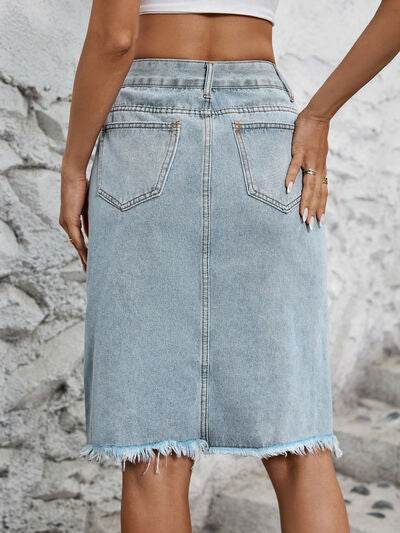 Raw Hem Slit Denim Skirt for a perfect OOTD – dress to impress outfits from Amexza