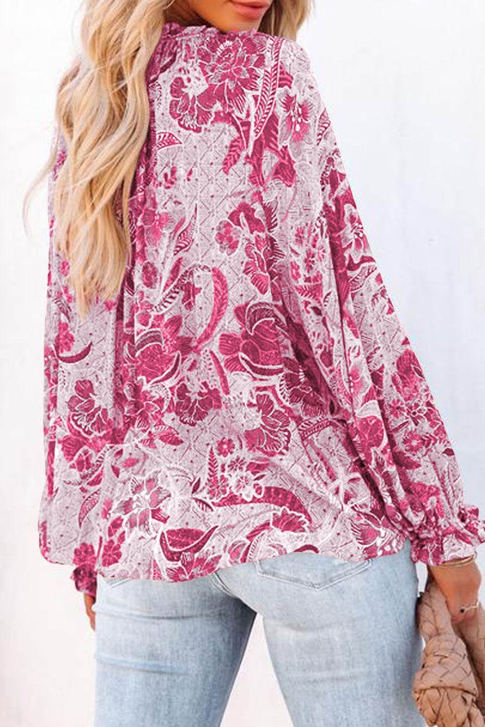 Floral Tie Neck Flounce Sleeve Blouse for a perfect OOTD – dress to impress outfits from Amexza