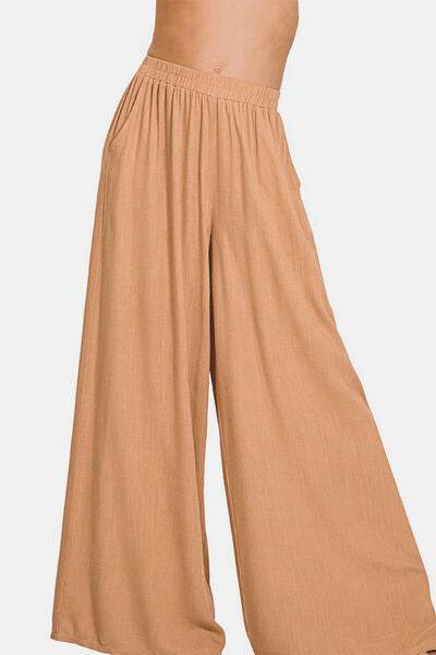 Zenana Pleated Linen Blend Wide Leg Pants for a perfect OOTD – dress to impress outfits from Amexza