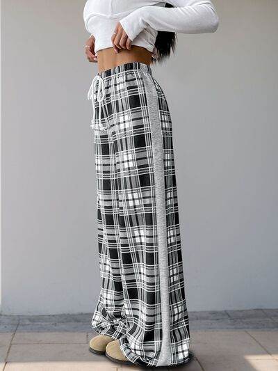 Perfee Drawstring Plaid Wide Leg Pants for a perfect OOTD – dress to impress outfits from Amexza