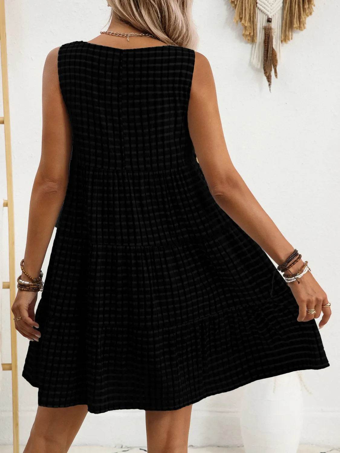 Plaid Round Neck Sleeveless Mini Dress for a perfect OOTD – dress to impress outfits from Amexza