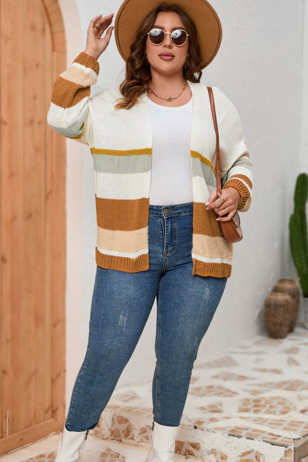 Plus Size Color Block Long Sleeve Cardigan for a perfect OOTD – dress to impress outfits from Amexza