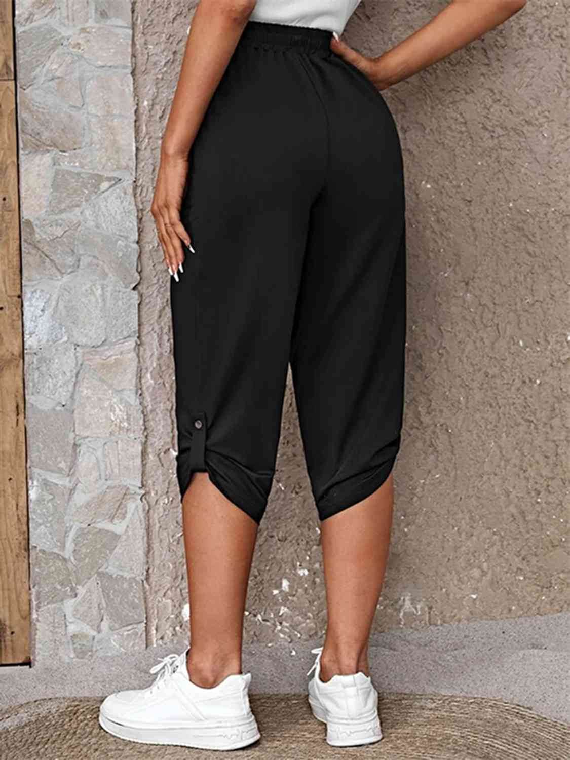 Full Size Roll-Tab Capris Pants for a perfect OOTD – dress to impress outfits from Amexza