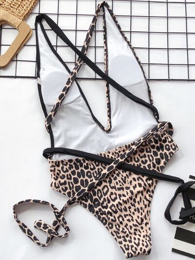 Tied Leopard Plunge One-Piece Swimwear for a perfect OOTD – dress to impress outfits from Amexza