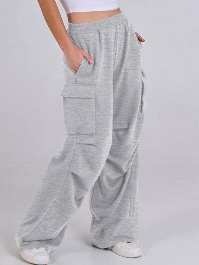 Elastic Waist Wide Leg Pants with Pockets Light Gray for a perfect OOTD – dress to impress outfits from Amexza