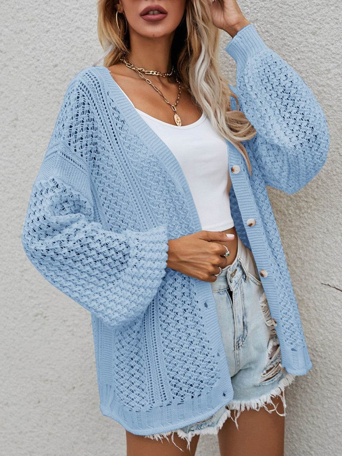 Openwork Button Front Cardigan for a perfect OOTD – dress to impress outfits from Amexza