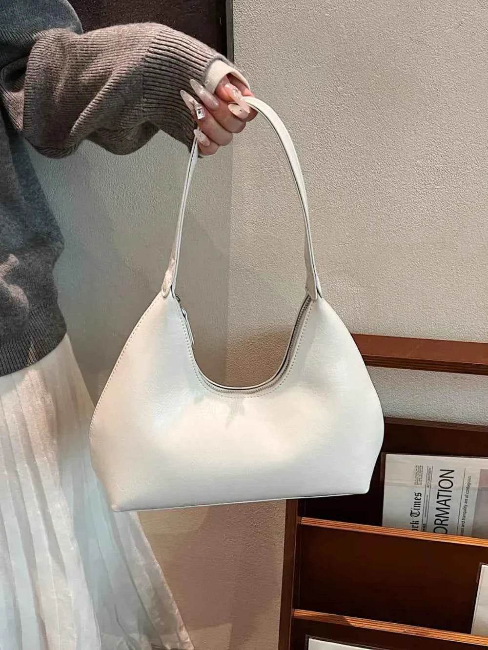 PU Leather Shoulder Bag with Zip White One Size for a perfect OOTD – dress to impress outfits from Amexza