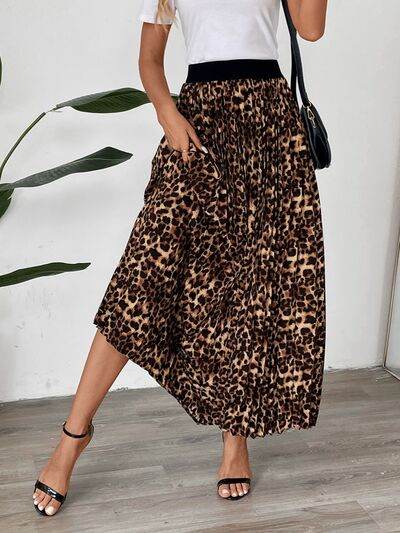 Perfee Pleated Leopard Maxi Skirt for a perfect OOTD – dress to impress outfits from Amexza