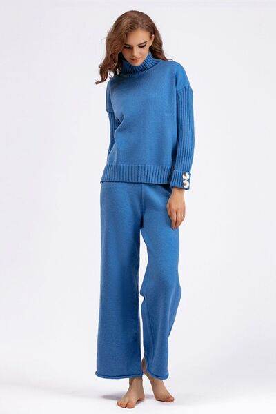 Basic Bae High- Low Turtleneck Long Sleeve Top and Pants Sweater Set for a perfect OOTD – dress to impress outfits from Amexza