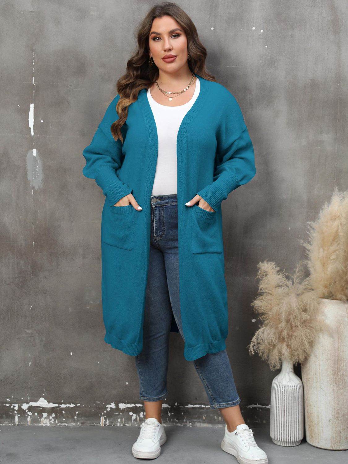 Plus Size Long Sleeve Pocketed Cardigan for a perfect OOTD – dress to impress outfits from Amexza