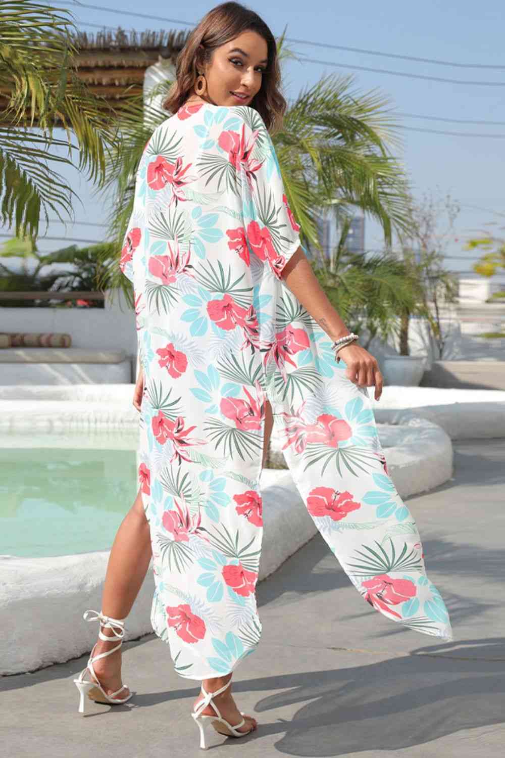 Floral Slit Half Sleeve Cover-Up for a perfect OOTD – dress to impress outfits from Amexza