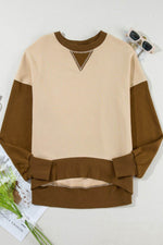 Color Block Round Neck Long Sleeve Sweatshirt for a perfect OOTD – dress to impress outfits from Amexza