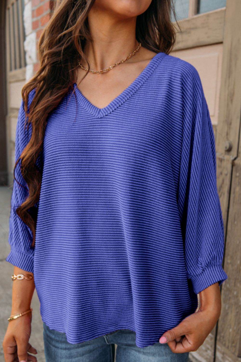 Texture V-Neck Long Sleeve Top for a perfect OOTD – dress to impress outfits from Amexza