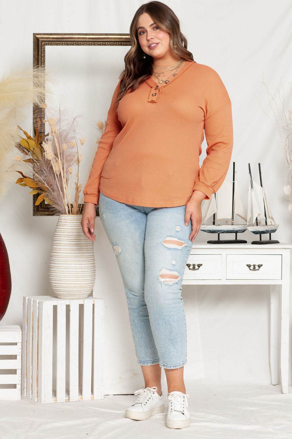 Plus Size V-Neck Dropped Shoulder Top for a perfect OOTD – dress to impress outfits from Amexza