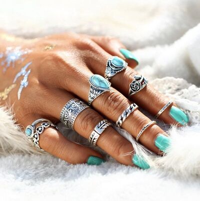 Artificial Turquoise Alloy Ring 10-Piece Set for a perfect OOTD – dress to impress outfits from Amexza