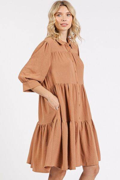 Mittoshop Button Detail Collared Neck Tiered Shirt Dress for a perfect OOTD – dress to impress outfits from Amexza