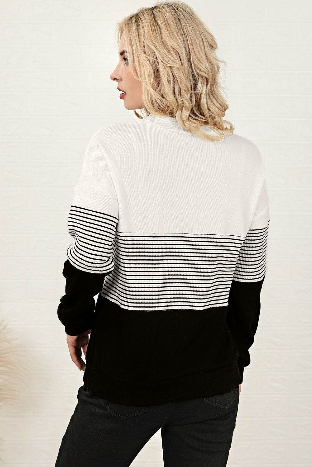 Striped Color Block Long Sleeve Knit Top for a perfect OOTD – dress to impress outfits from Amexza