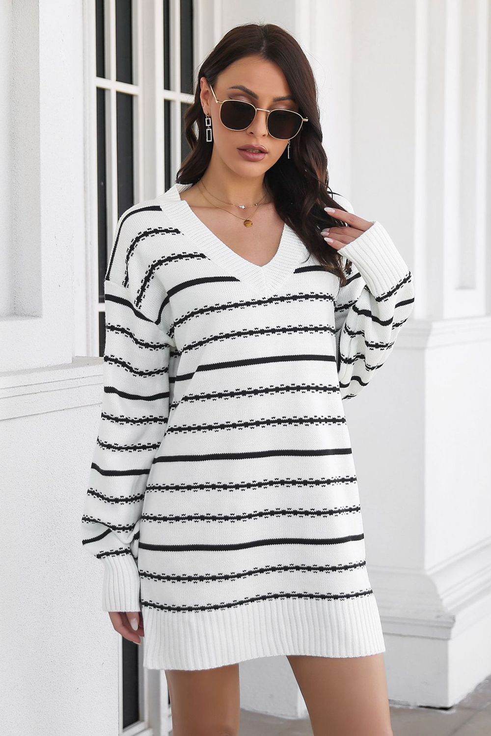 Striped V-Neck Sweater Dress for a perfect OOTD – dress to impress outfits from Amexza