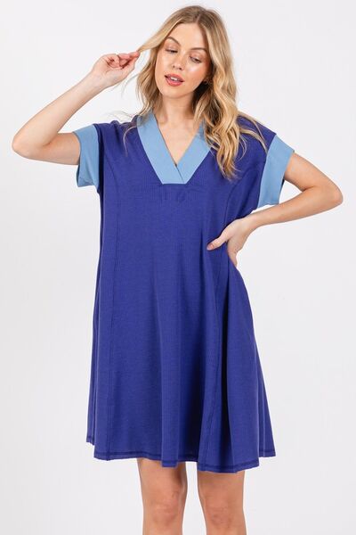 Ces Femme Contrast Trim V-Neck Short Sleeve Dress for a perfect OOTD – dress to impress outfits from Amexza