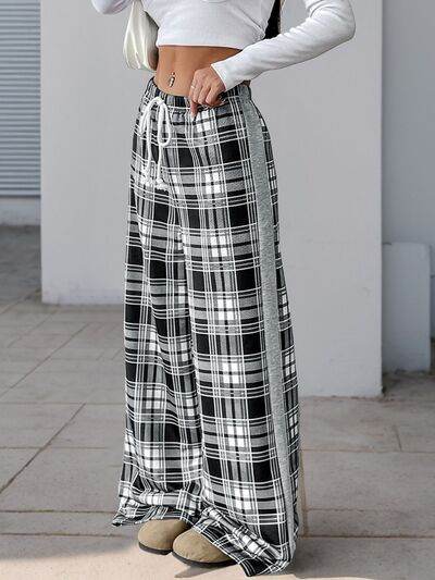 Perfee Drawstring Plaid Wide Leg Pants for a perfect OOTD – dress to impress outfits from Amexza