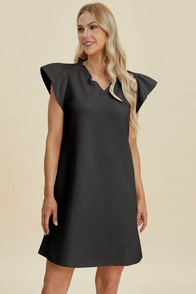 Double Take Full Size Ruffled V-Neck Cap Sleeve Dress Black for a perfect OOTD – dress to impress outfits from Amexza