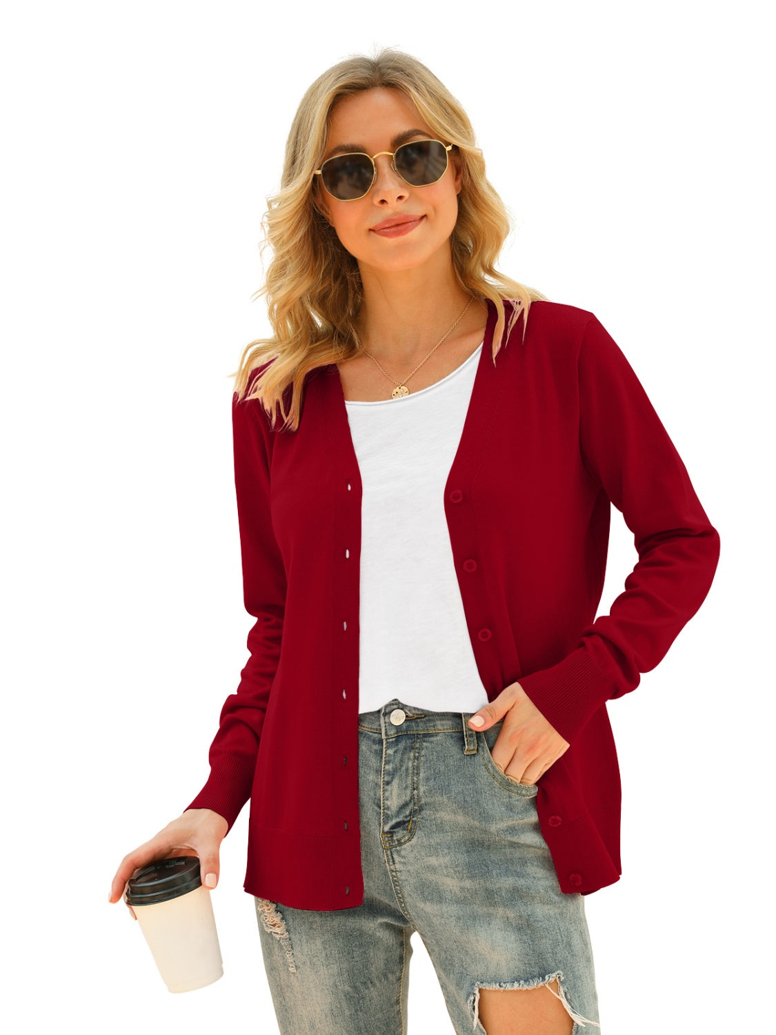 Button Up V-Neck Long Sleeve Cardigan for a perfect OOTD – dress to impress outfits from Amexza