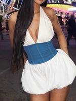 Halter Deep V-Neck Color Block Mini Dress