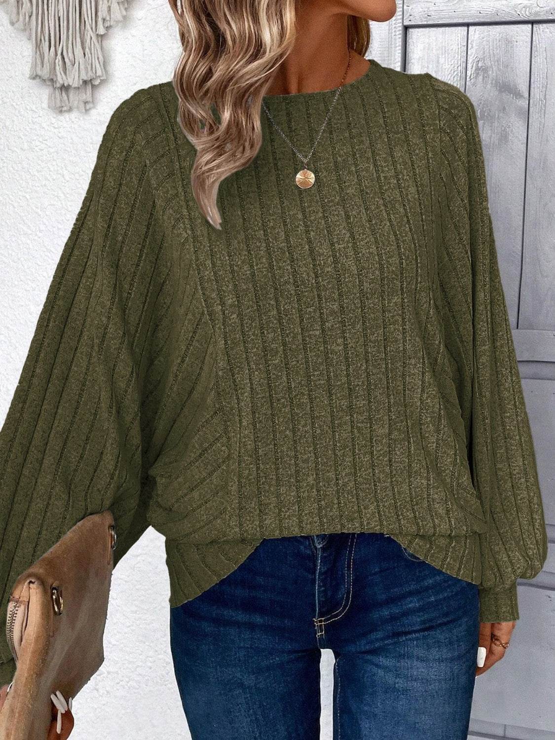 Plus Size Round Neck Batwing Sleeve T-Shirt - Amexza