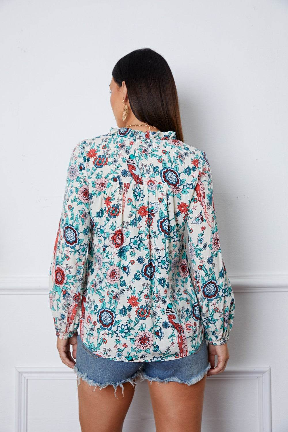 Floral Notched Long Sleeve Blouse for a perfect OOTD – dress to impress outfits from Amexza