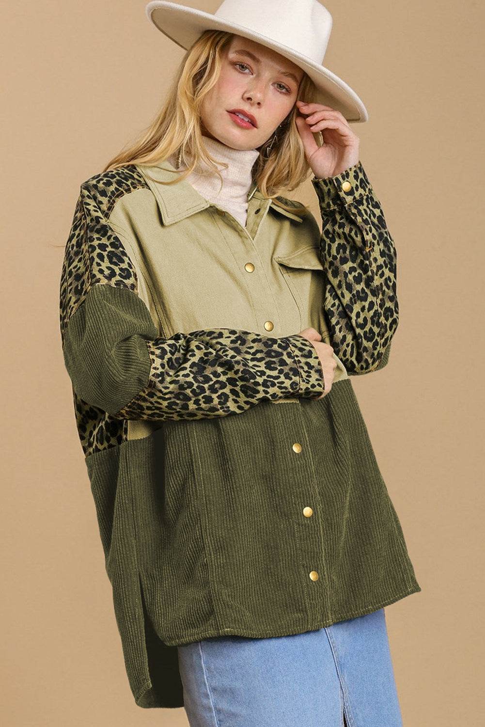 High-Low Leopard Snap Down Shacket for a perfect OOTD – dress to impress outfits from Amexza