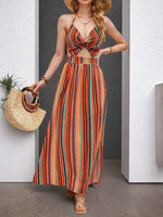 Striped Halter Maxi Dress with Cutout Detail