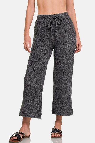 Zenana Drawstring Hacci Cropped Pants - Amexza