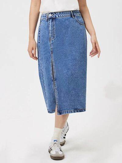 Slit Midi Denim Skirt with Pockets for a perfect OOTD – dress to impress outfits from Amexza