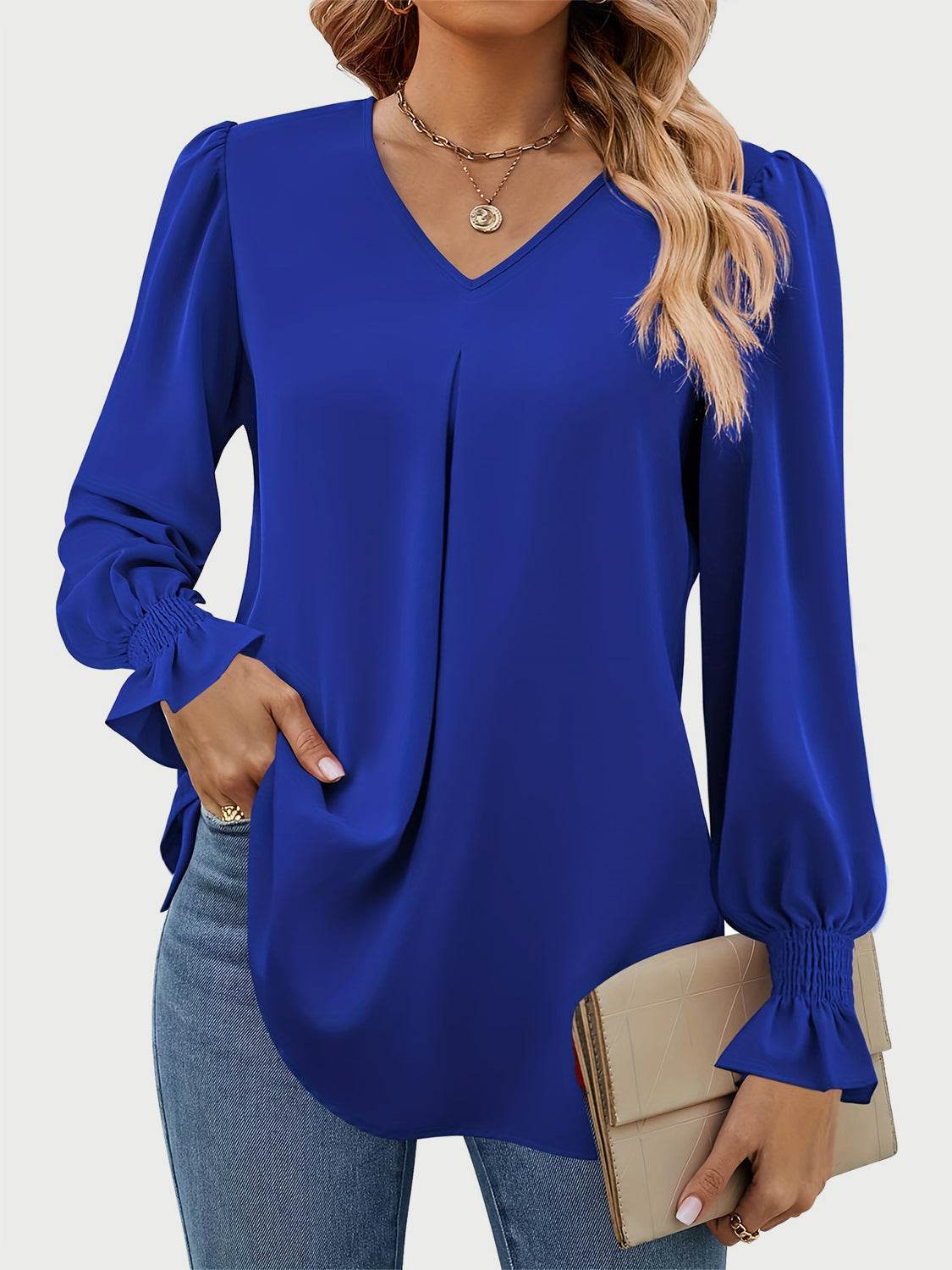 V-Neck Flounce Sleeve Top for a perfect OOTD – dress to impress outfits from Amexza