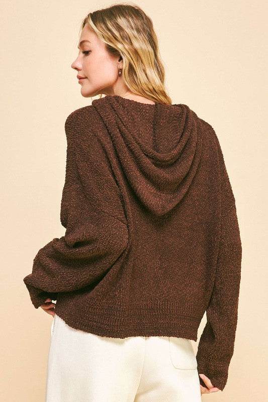 Davi & Dani Drop Shoulder Long Sleeve Hooded Sweater - Amexza