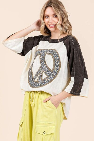 Mittoshop Peace Sign Patch Mineral Washed T-Shirt for a perfect OOTD – dress to impress outfits from Amexza