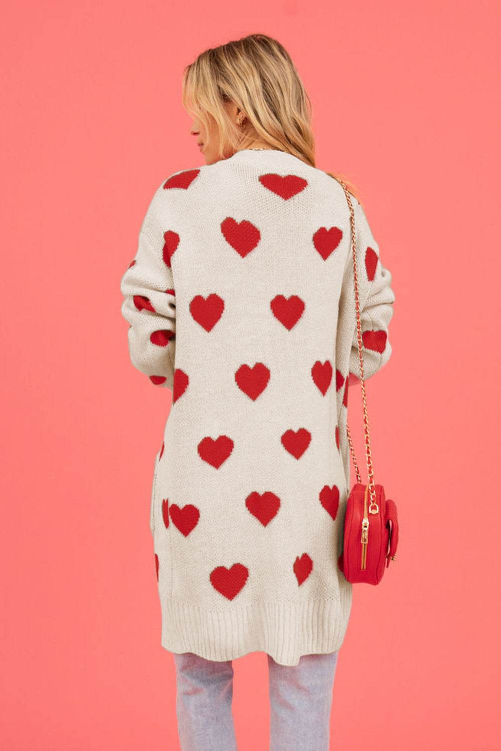 Heart Graphic Open Front Cardigan with Pockets for a perfect OOTD – dress to impress outfits from Amexza