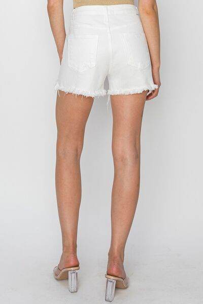 RISEN Button Fly Frayed Hem Denim Shorts for a perfect OOTD – dress to impress outfits from Amexza