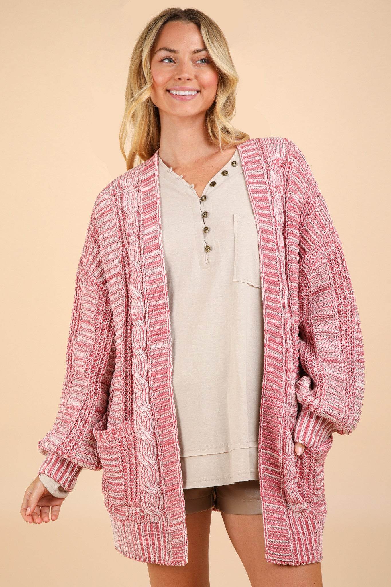 VERY J Cable Knit Open Front Cardigan Brick for a perfect OOTD – dress to impress outfits from Amexza