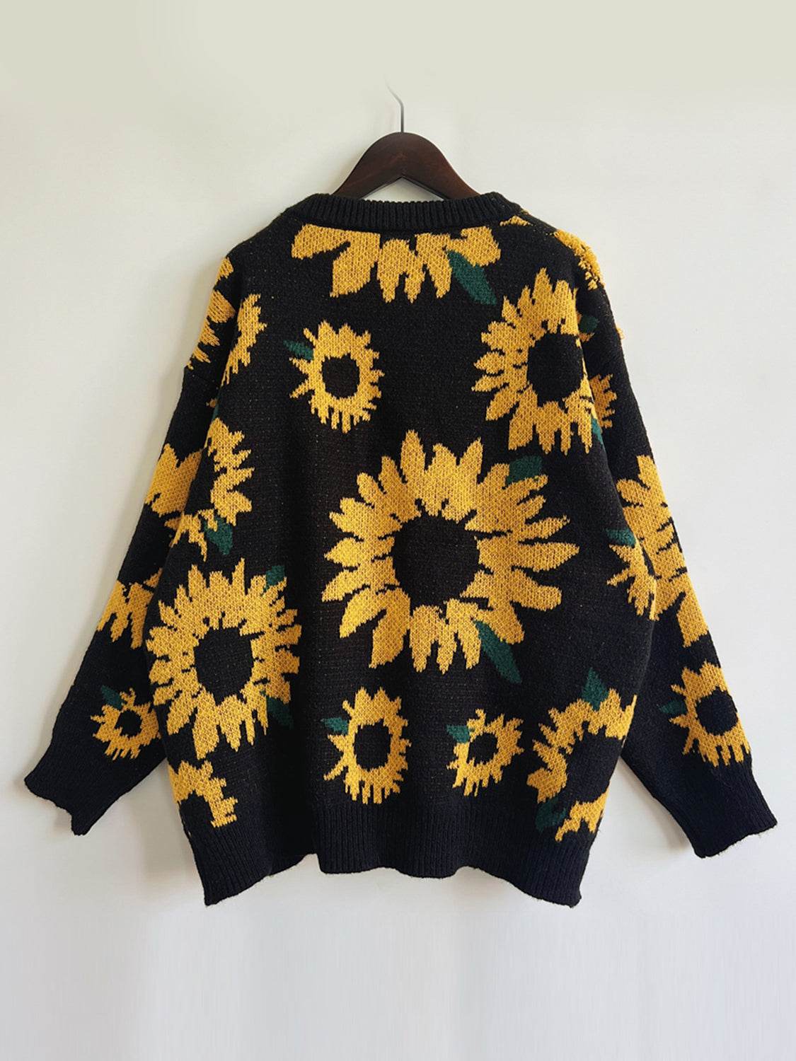 Sunflower Dropped Shoulder Long Sleeve Sweater - Amexza