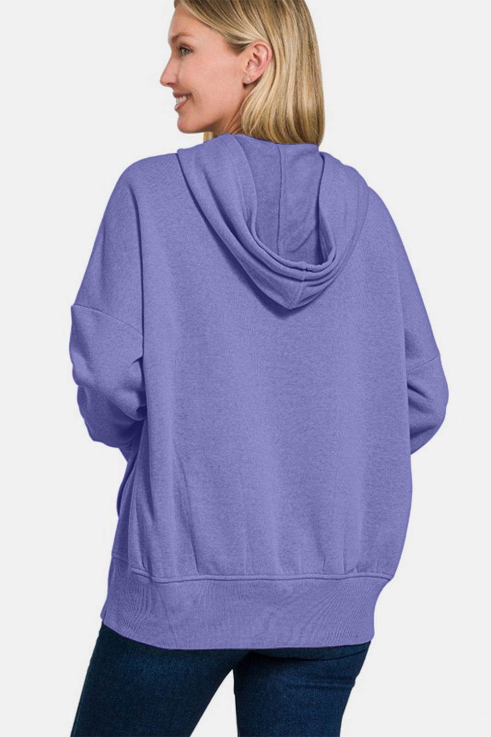 Zenana Half Snap Long Sleeve Hoodie with Kangaroo Pocket for a perfect OOTD – dress to impress outfits from Amexza